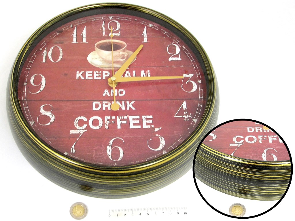 Zegar COFFE, cichy mechanizm, 1xAA ; wym.33x6 cm BOX ; 20 ;