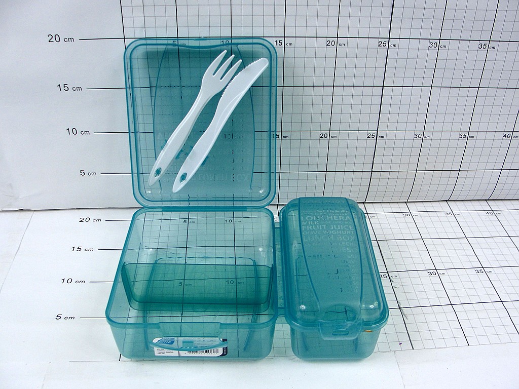 Śniadaniówka podwójna LUNCHBOX z nożem i widelcem wym.13,5x7x16 / 8x7x16 cm ; 64 ; EAN: 