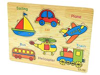 UKŁADANKA DREWNIANA 12el. ; PUZZLE, POJAZDY; wym. 22,5x30cm; PPB ; 150 ; EAN: